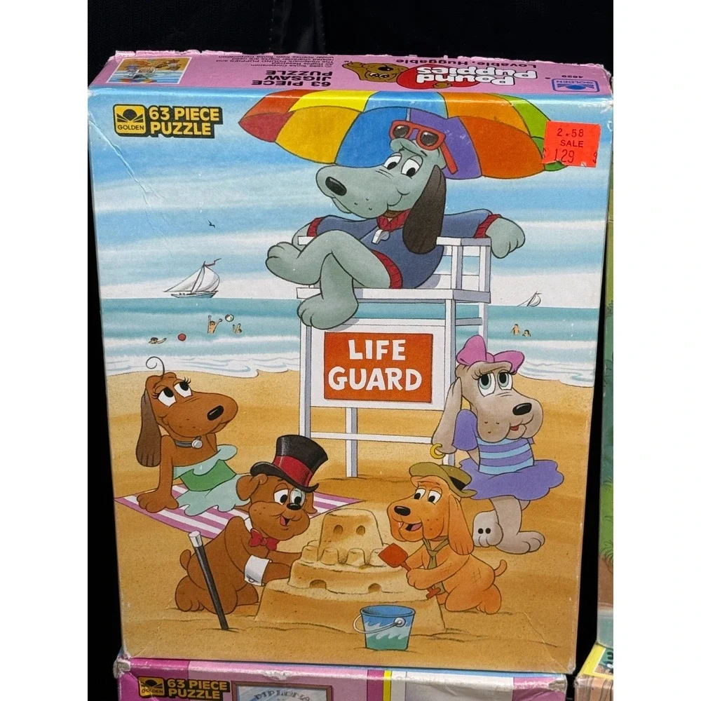 Vintage Children's Jigsaw Puzzle 9pc Lot 1980's Barney Hulk Pound Puppies Disney